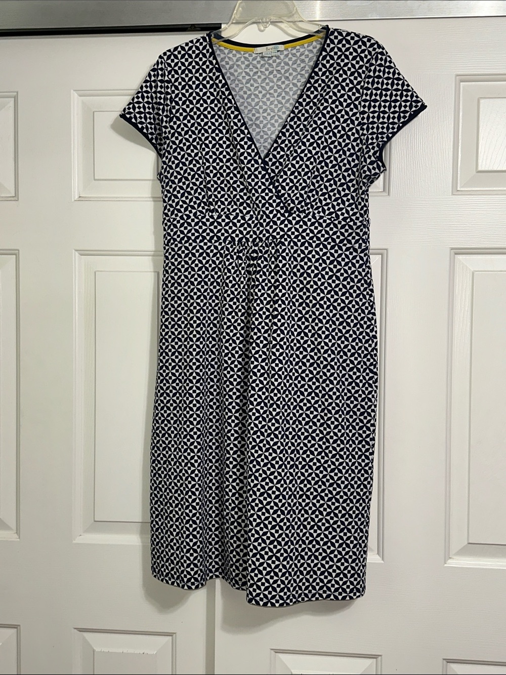 Boden Navy and White Geometric Print Midi Dress